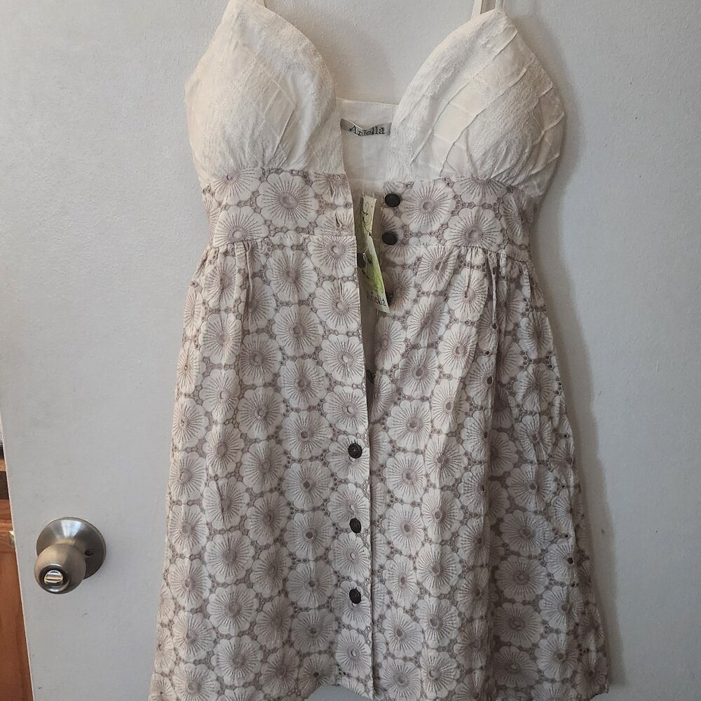Womens Sundress 4 XS Beige Cotton - Picture 3 of 8